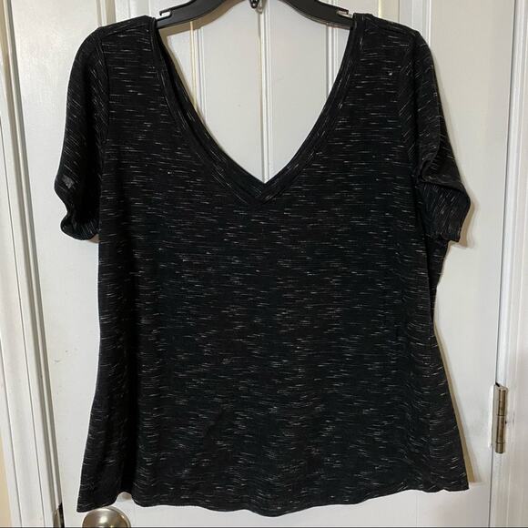 TORRID Black & White Marled V-Neck Cap Sleeve Tee Shirt SIZE 0 = LARGE - Picture 5 of 7